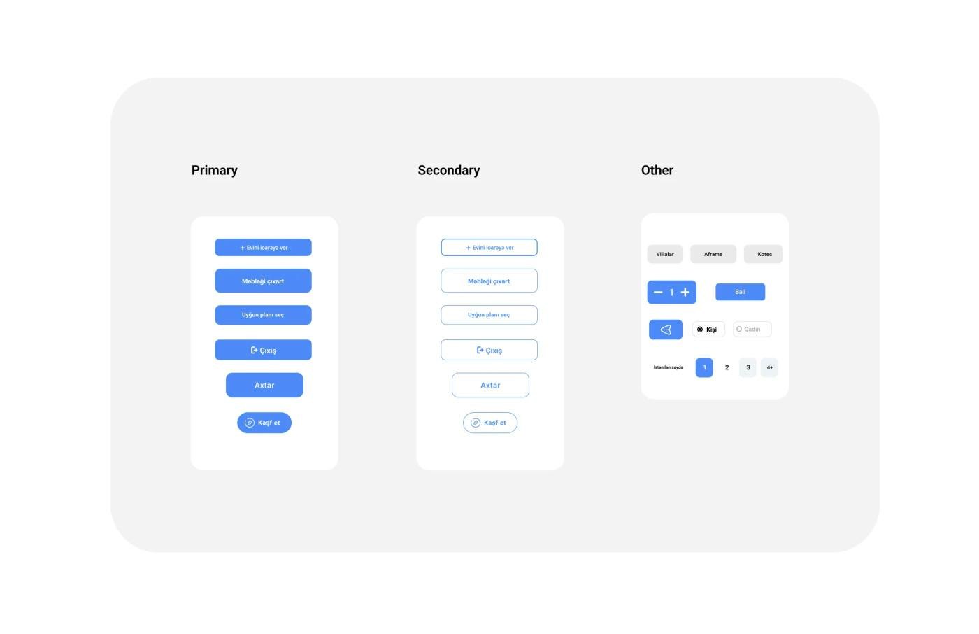 Primary, secondary and other button styles