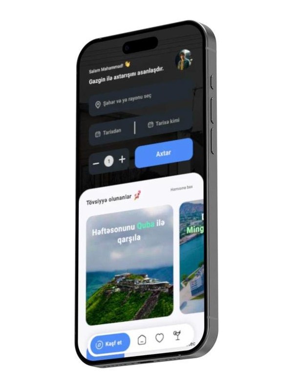 Gazgin home screen with search and recommendations