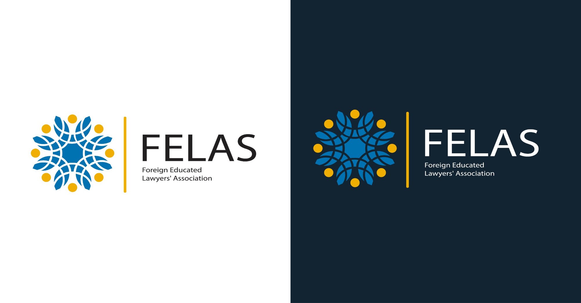 FELAS logo on white and on navy