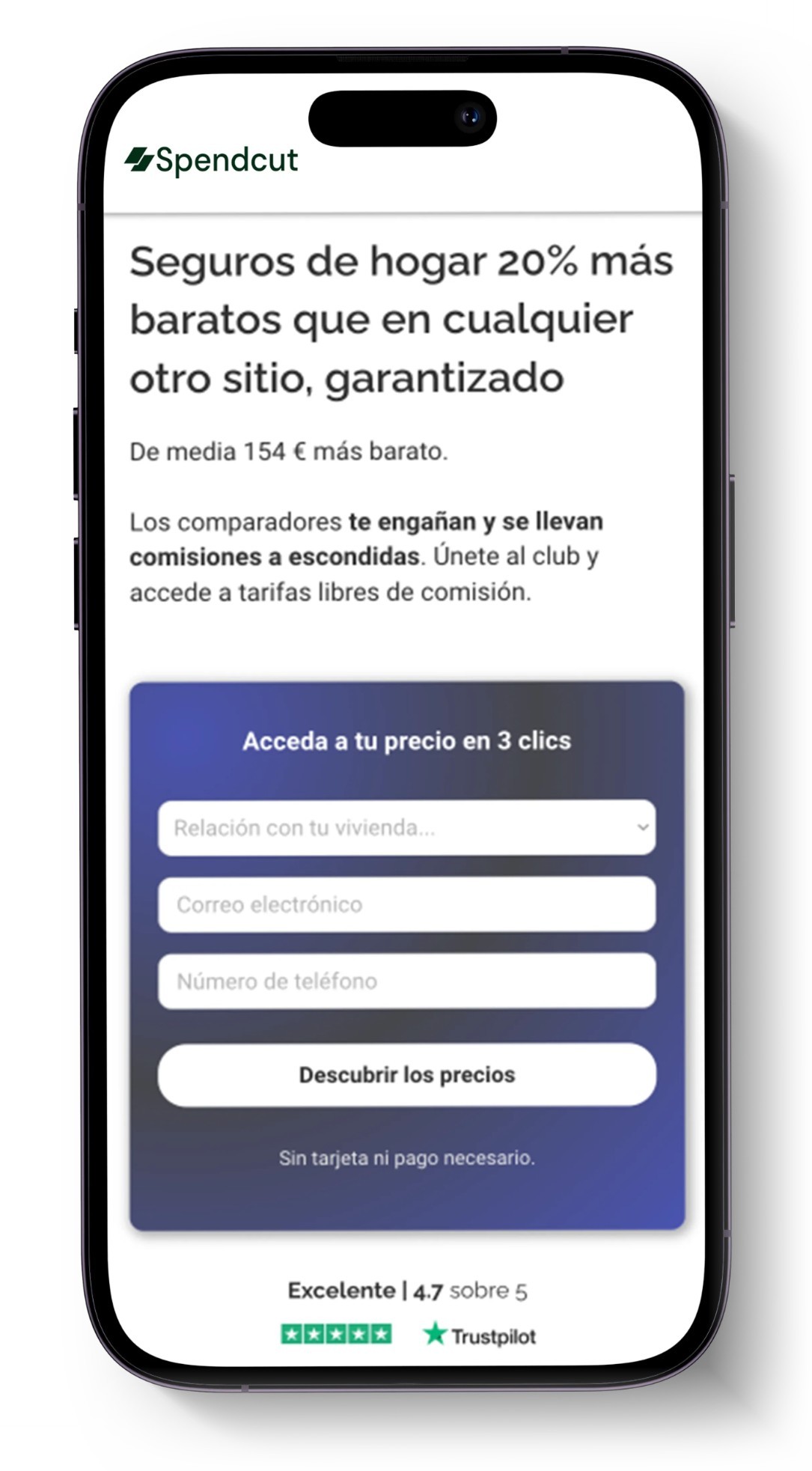 Landing page with a 3-click price form